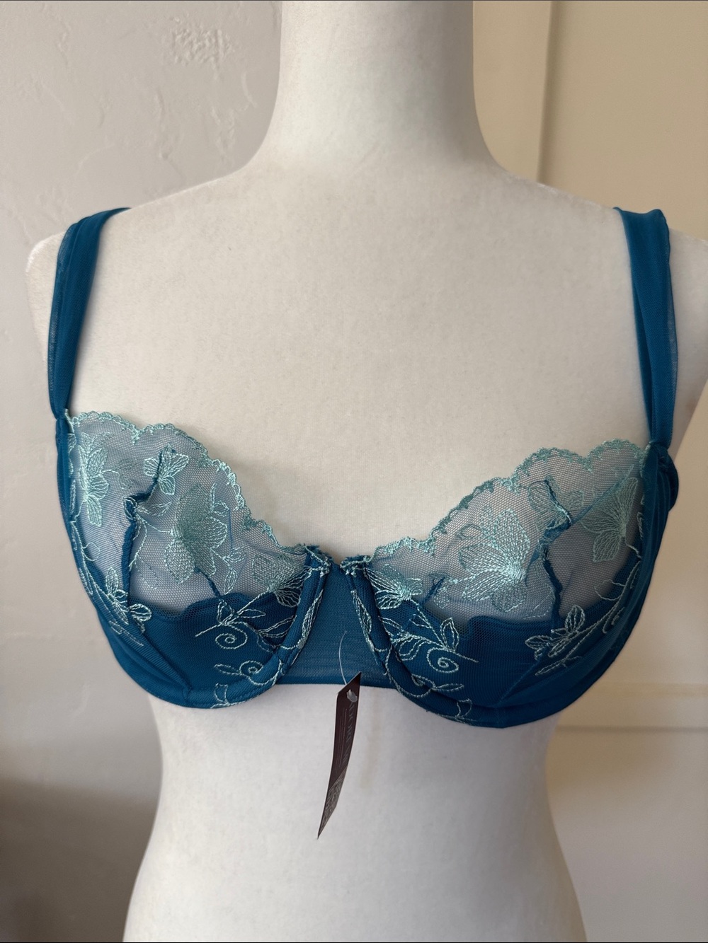 Adore Me Teal Lace Underwire Embroidered Bra